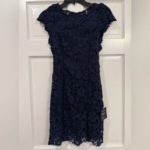 NWT Lulus Romance Language Navy Blue Backless Lace Dress Size XS